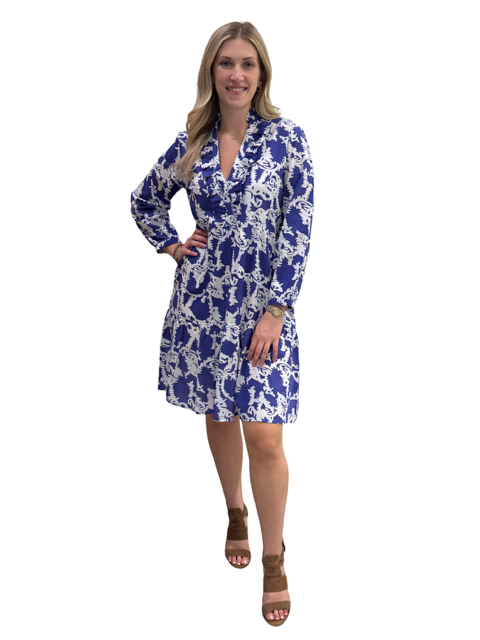 The Bella Ruffle Trim Dress in Purple White — view 6