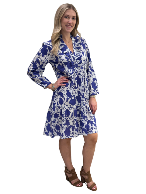 The Bella Ruffle Trim Dress in Purple White — view 5