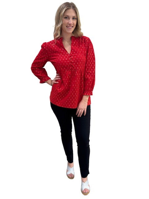 The Cameron Top in Red and Silver — view 6
