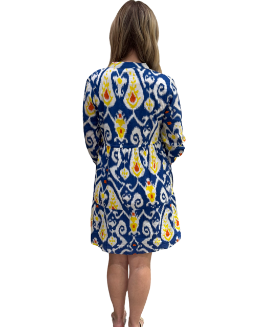 The Hamilton Tie Front Dress in Blue Cotton Ikat — view 5