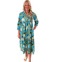 The Morley Long Length Dress in Turquoise Tropical Cabana Cotton