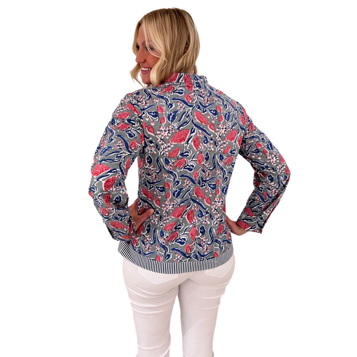 The Alexis Block Print Top in Pink and Blue Floral — view 7