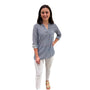 The Gretchen Button Front Long Sleeve top in Navy and White