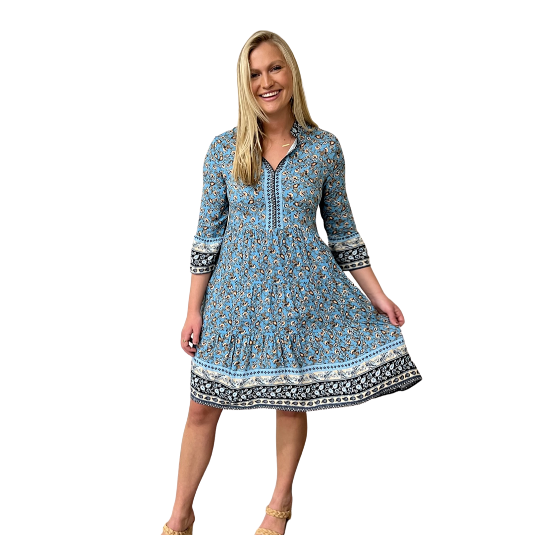 The Logan Border Print Dress in Turquoise – Liza Byrd
