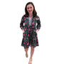 The Naomi Cotton Block Print Black Pink Floral Dress with Embroidered Trim