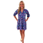 The Dahlia Smocked Neck 3/4 Sleeve Dress in Lavender and Blue Hand Blocked Cotton