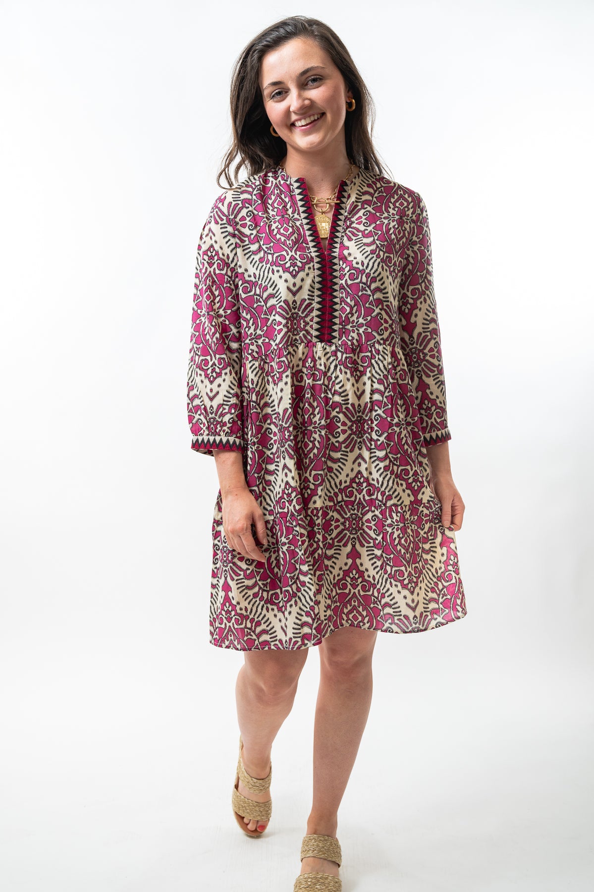 The Daniella Embroidered Trim Dress in Wine-Berry – Liza Byrd