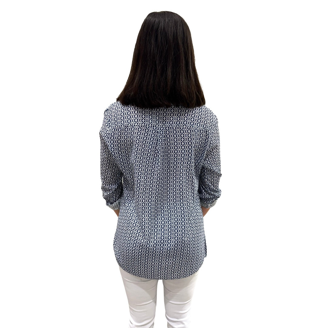 The Gretchen Button Front Long Sleeve top in Navy and White — view 2