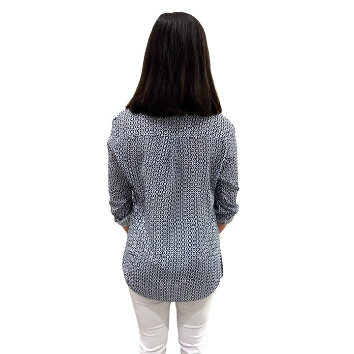 The Gretchen Button Front Long Sleeve top in Navy and White — view 2