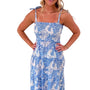 The Rebecca Smocked Top Tie Shoulder Dress in Blue and White Floral