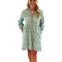 The Naomi Hand Blocked Floral Embroidered Trim Dress in Aqua