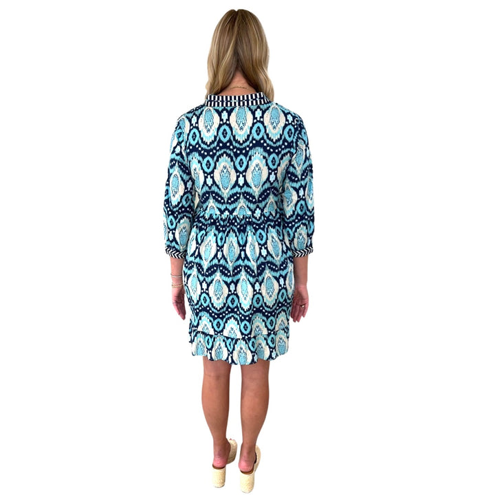 The Morley Turquoise Ikat Embroidered Trim Dress — view 4
