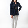 The Clayton Textured Stripe Navy Button Front Top