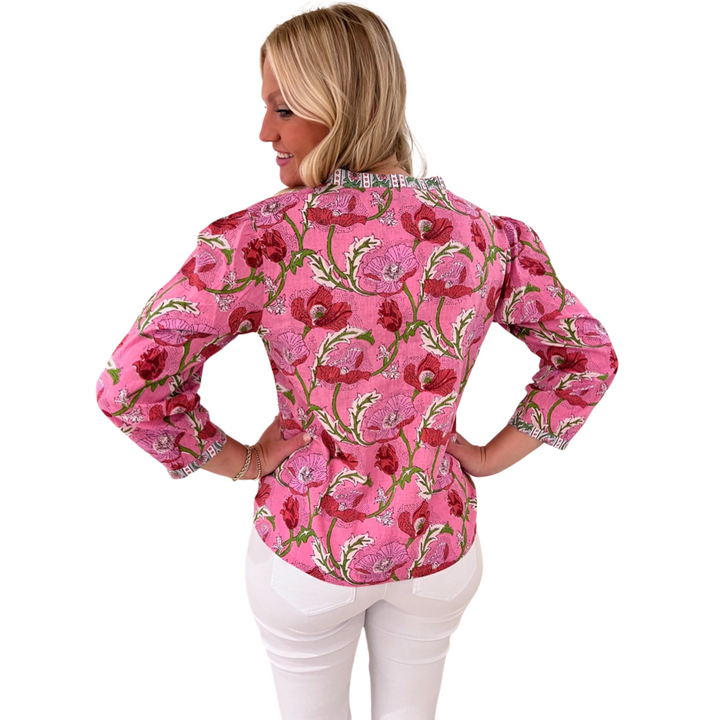 The Kelsea Cotton Block Print Top in Pink Floral — view 4