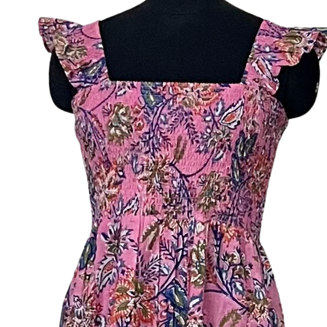 The Cloey Pretty-in-Pink Cotton Block Print Smocked Dress — view 6