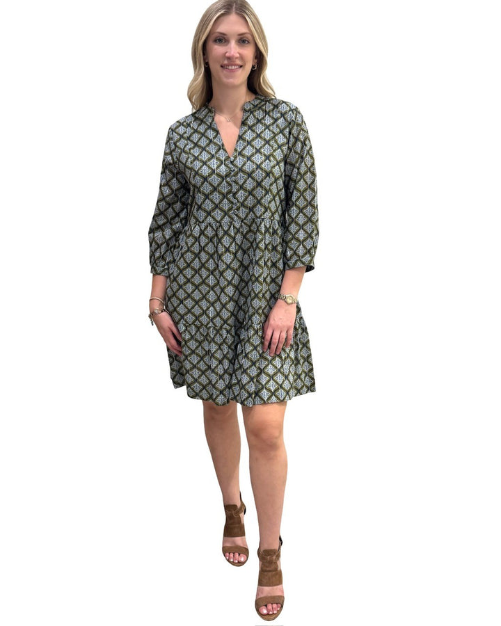 The Preston 3/4 Sleeve Dress in Green Grey Silver Lurex — view 3
