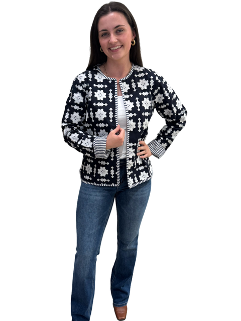 The Nellie Applique Jacket in Navy and White — view 6