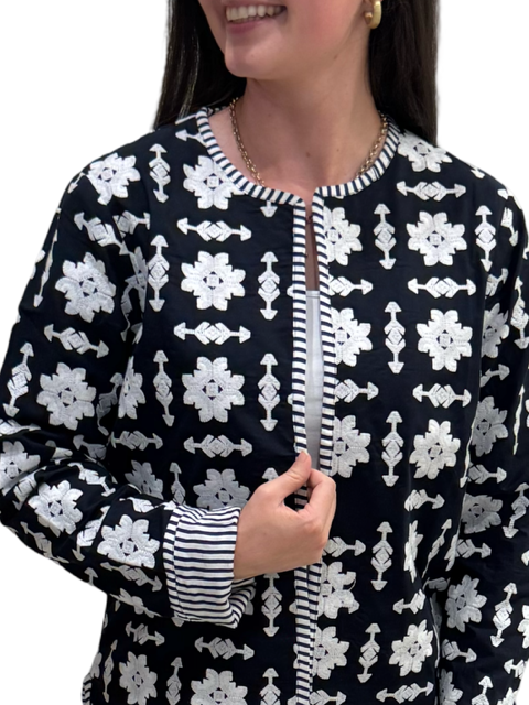 The Nellie Applique Jacket in Navy and White — view 5
