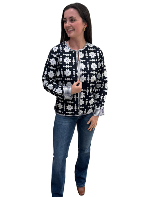 The Nellie Applique Jacket in Navy and White — view 4