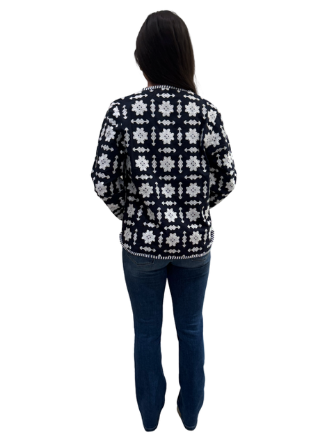 The Nellie Applique Jacket in Navy and White — view 3