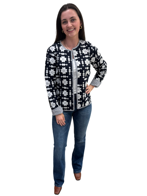 The Nellie Applique Jacket in Navy and White — view 2