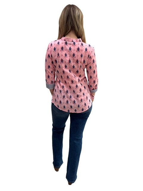 The Eloise Cotton Top in Pink Blue Hand Block — view 4
