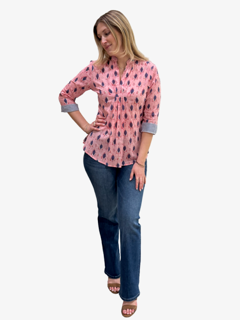 The Eloise Cotton Top in Pink Blue Hand Block — view 5