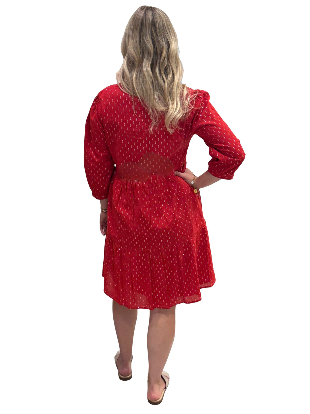 The Preston 3/4 Sleeve Dress in Red and Silver — view 4