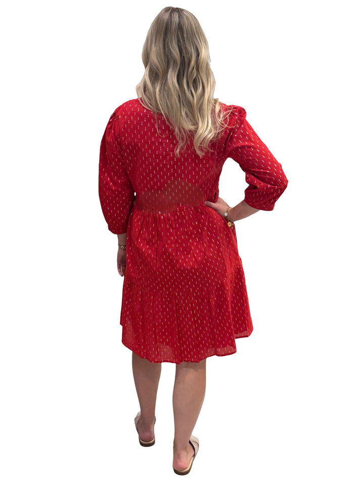 The Preston 3/4 Sleeve Dress in Red and Silver — view 4
