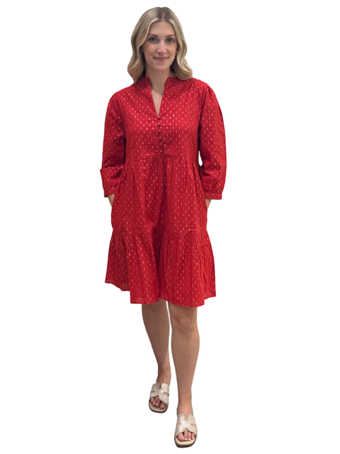 The Preston 3/4 Sleeve Dress in Red and Silver
