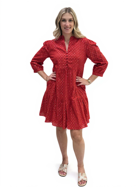 The Preston 3/4 Sleeve Dress in Red and Silver — view 2
