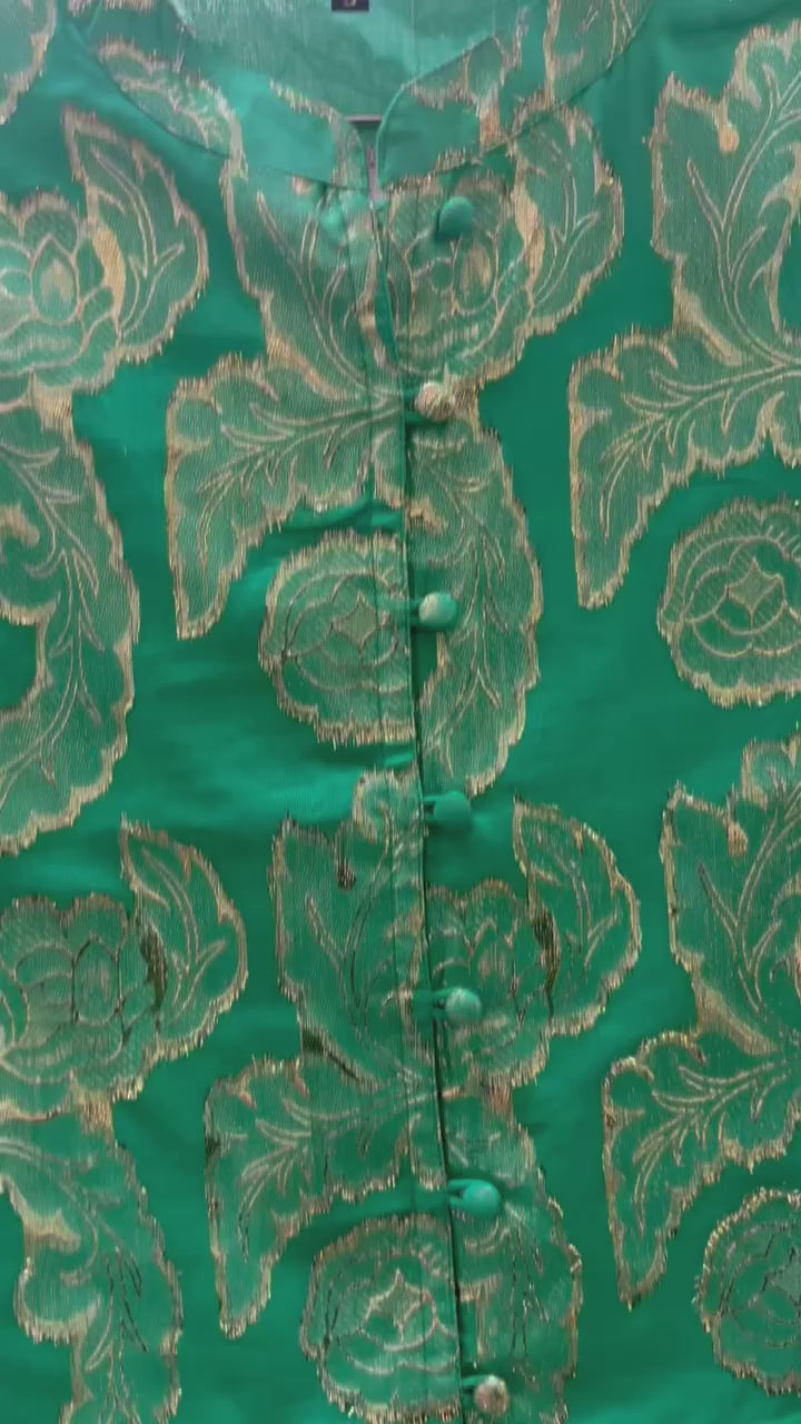 The Adelaide Button Front Jacket Top in Emerald and Gold