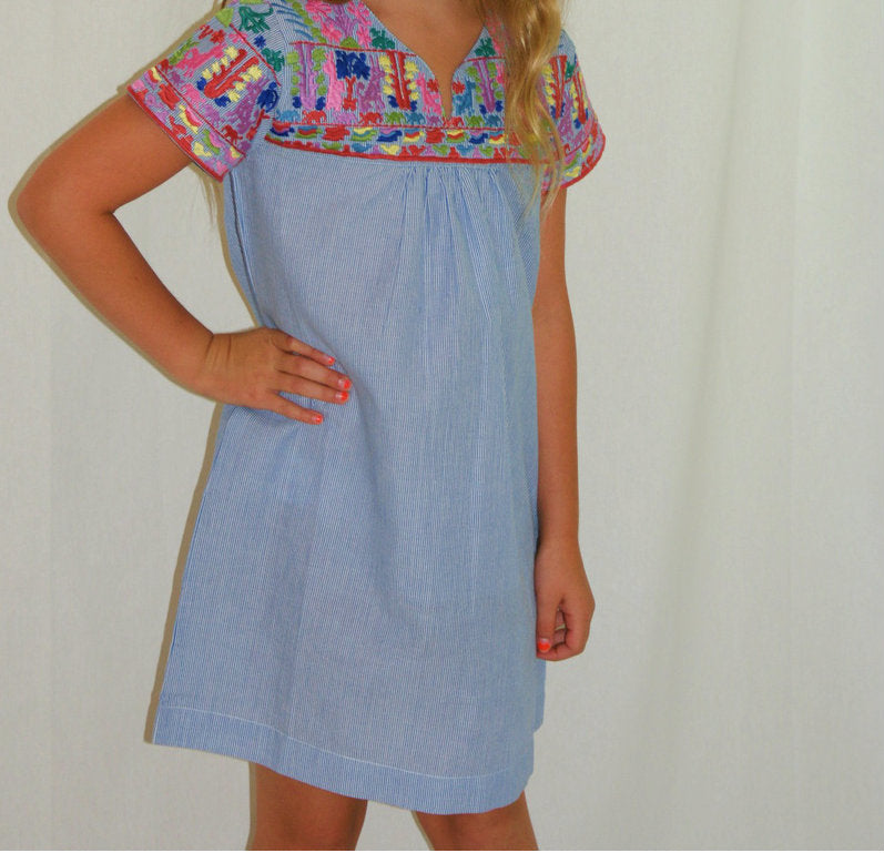 The Lexie Embroidered Pin Stripe Dress for Girls — view 2