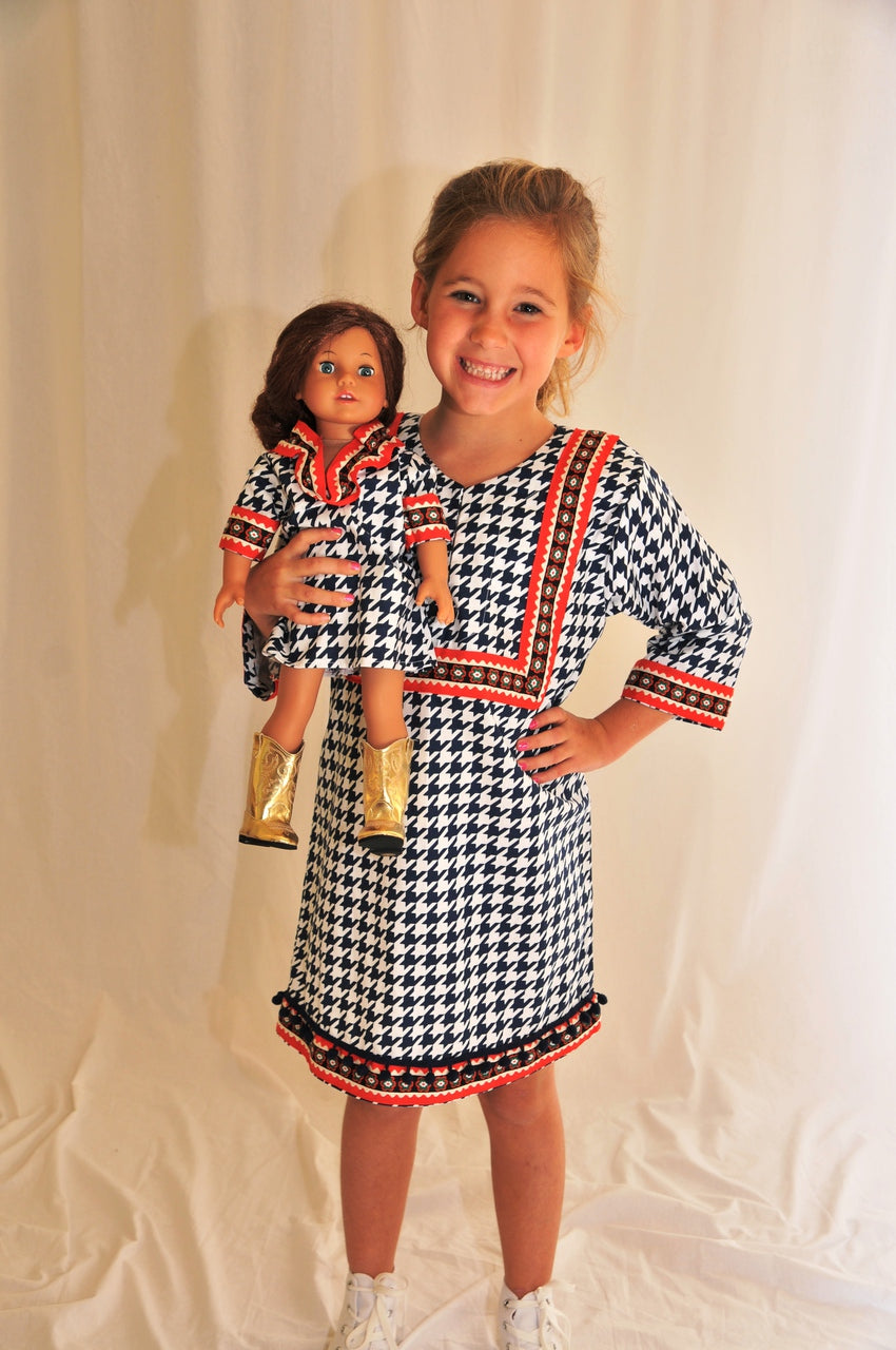 Navy and White Houndstooth Doll Dress — view 2