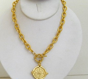Handcast Gold Compass Front-Toggle Necklace