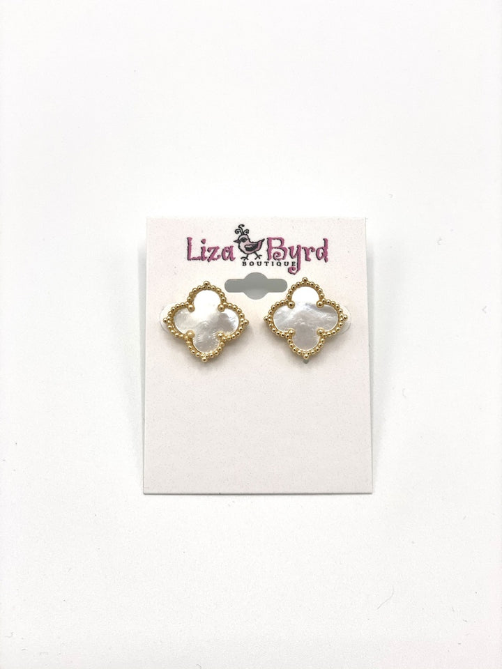 Gold Mother of Pearl Clover Stud Earring