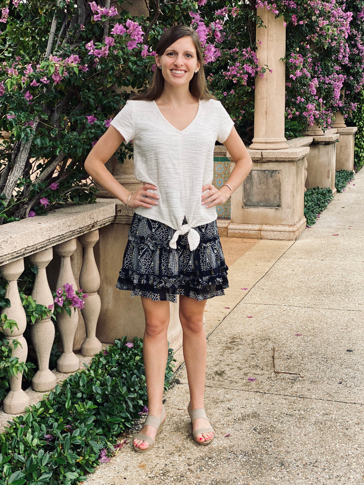 The Kara Elastic Waist Skirt in Navy and Gold — view 7