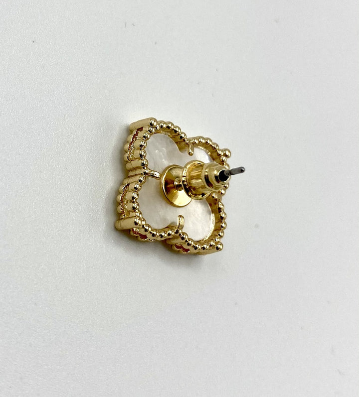 Gold Mother of Pearl Clover Stud Earring — view 2