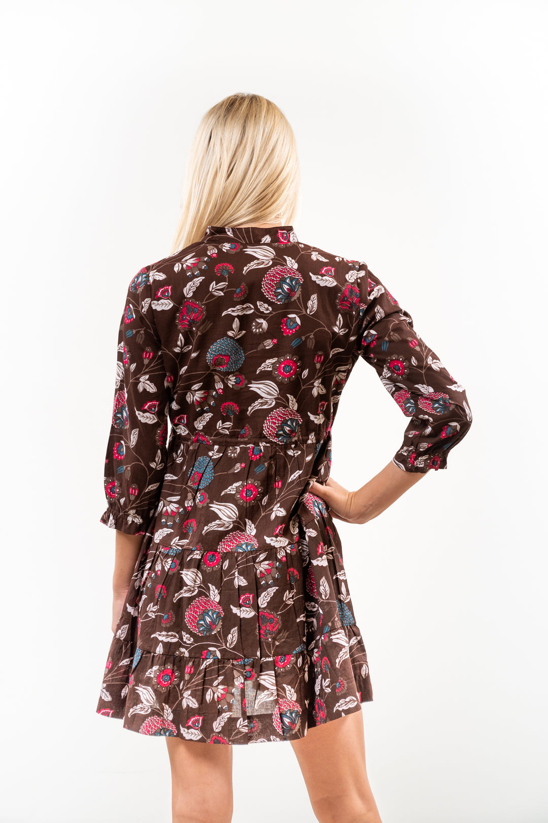 The Hamilton Cinch Waist Dress in Chocolate Brown Floral — view 4