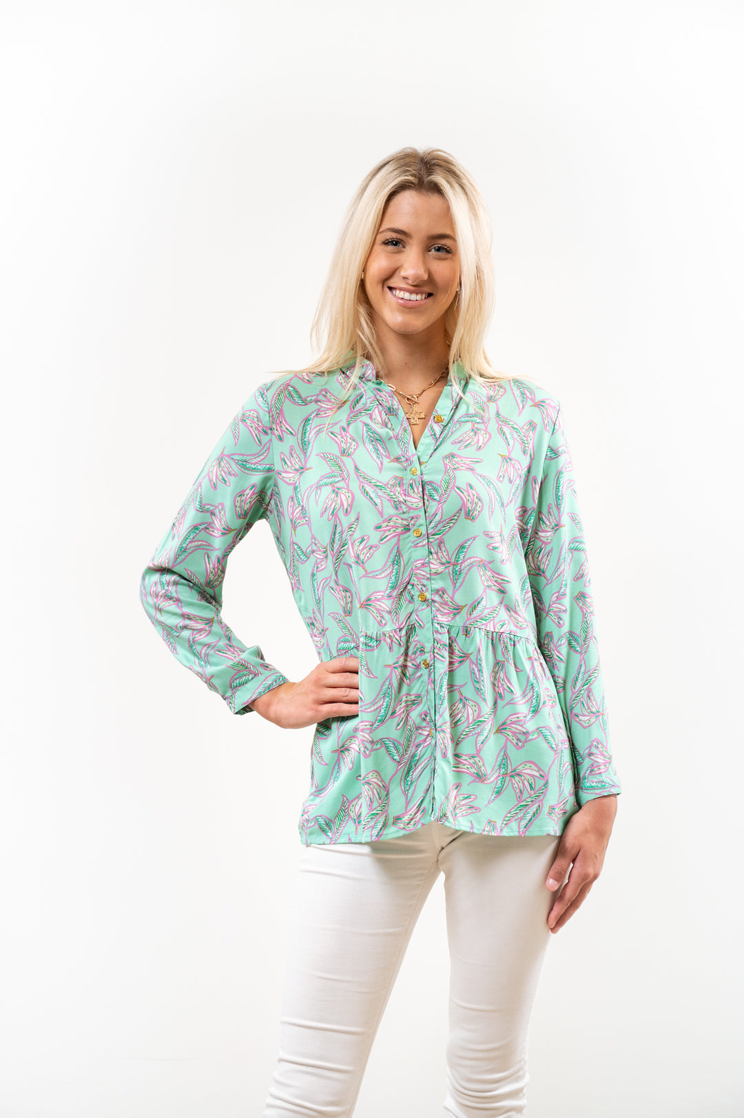The Wyatt Button Front Tunic in Soft Green