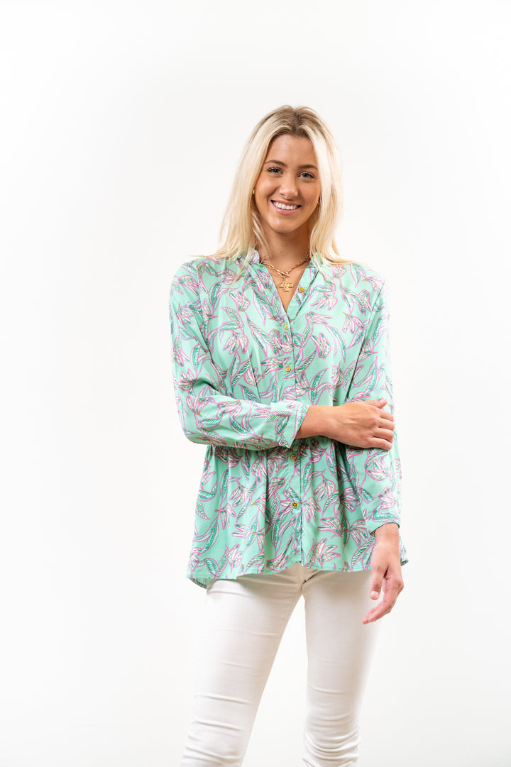 The Wyatt Button Front Tunic in Soft Green — view 2