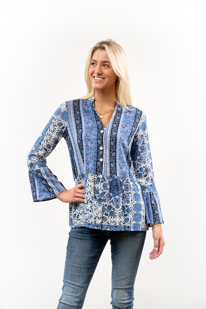 The Emma Button Front Tunic in Navy and White — view 4