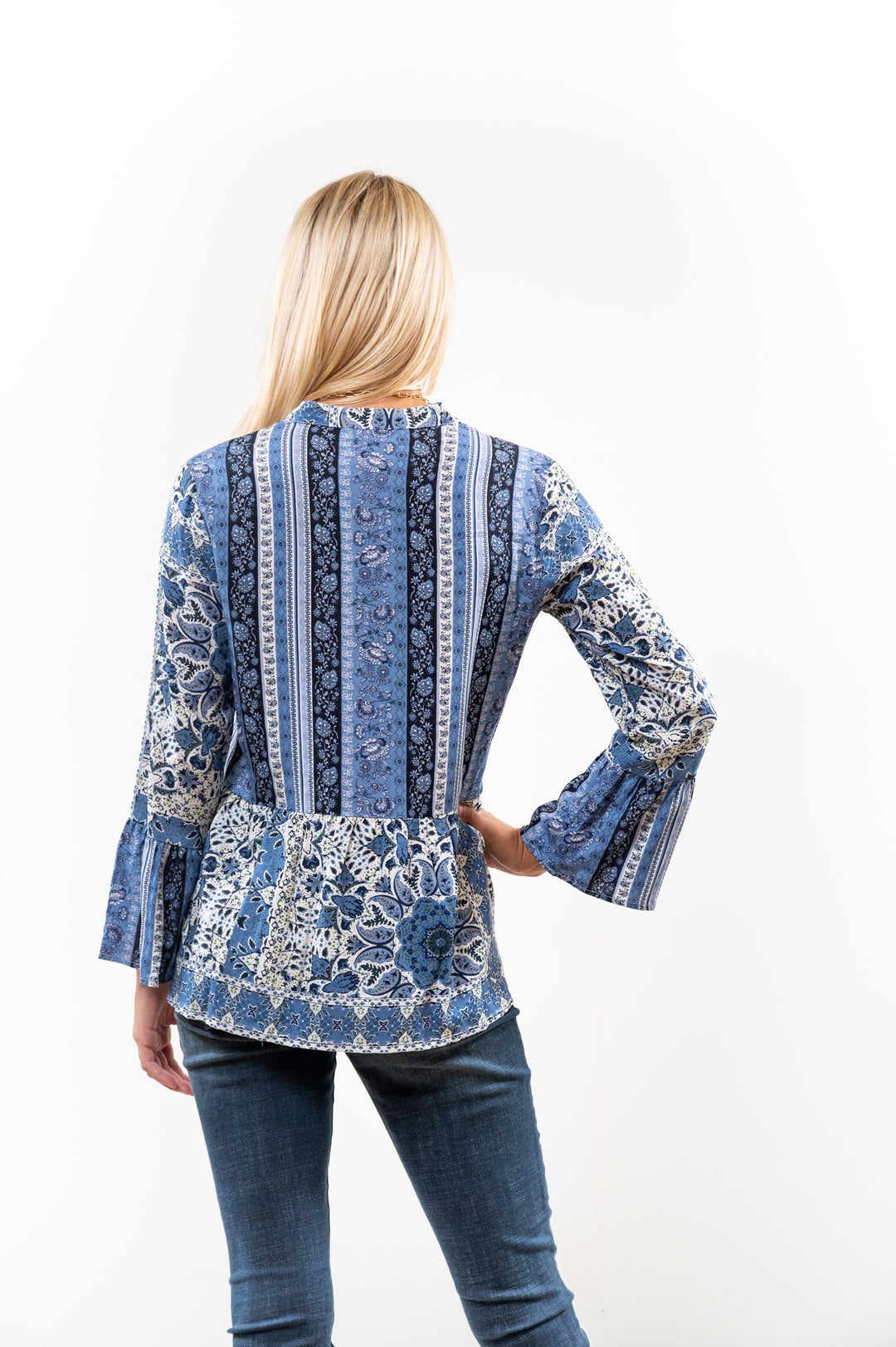 The Emma Button Front Tunic in Navy and White — view 6