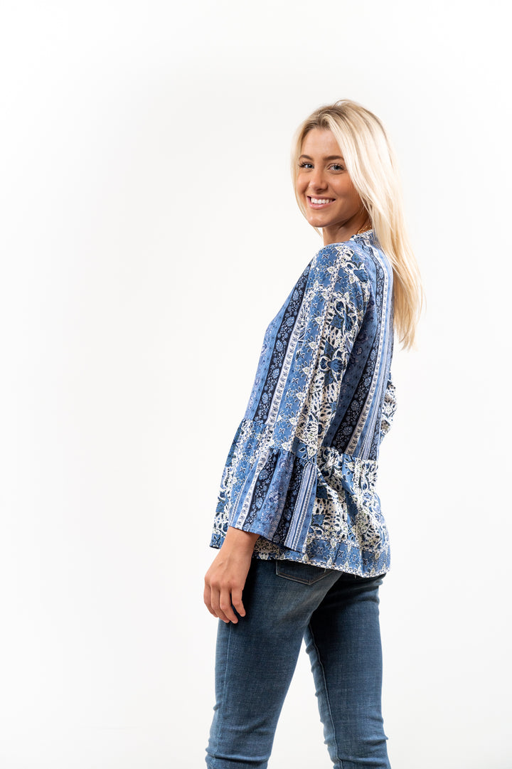 The Emma Button Front Tunic in Navy and White — view 7