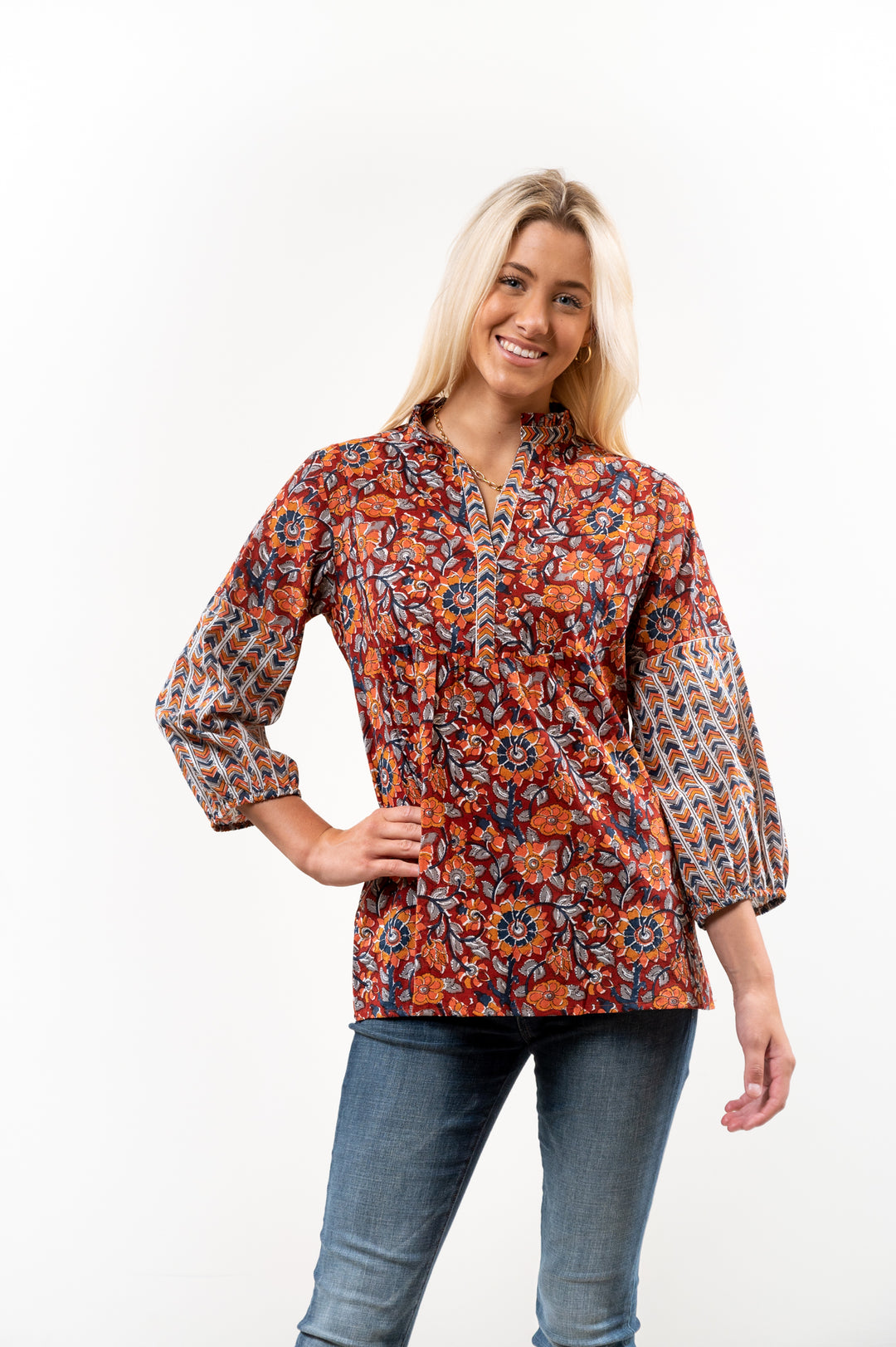 The Tinley Autumn Sunset Block Print Cotton Tunic