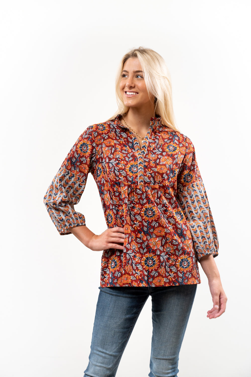The Tinley Autumn Sunset Block Print Cotton Tunic — view 2