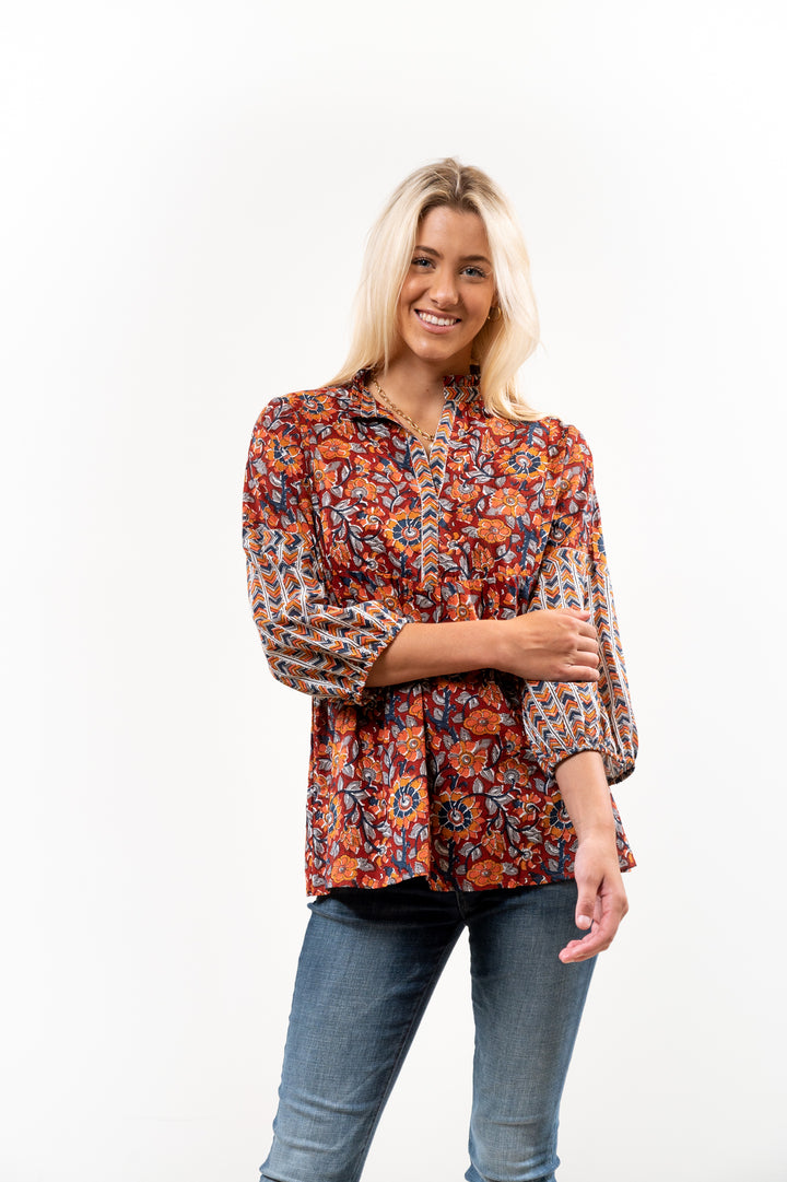 The Tinley Autumn Sunset Block Print Cotton Tunic — view 3