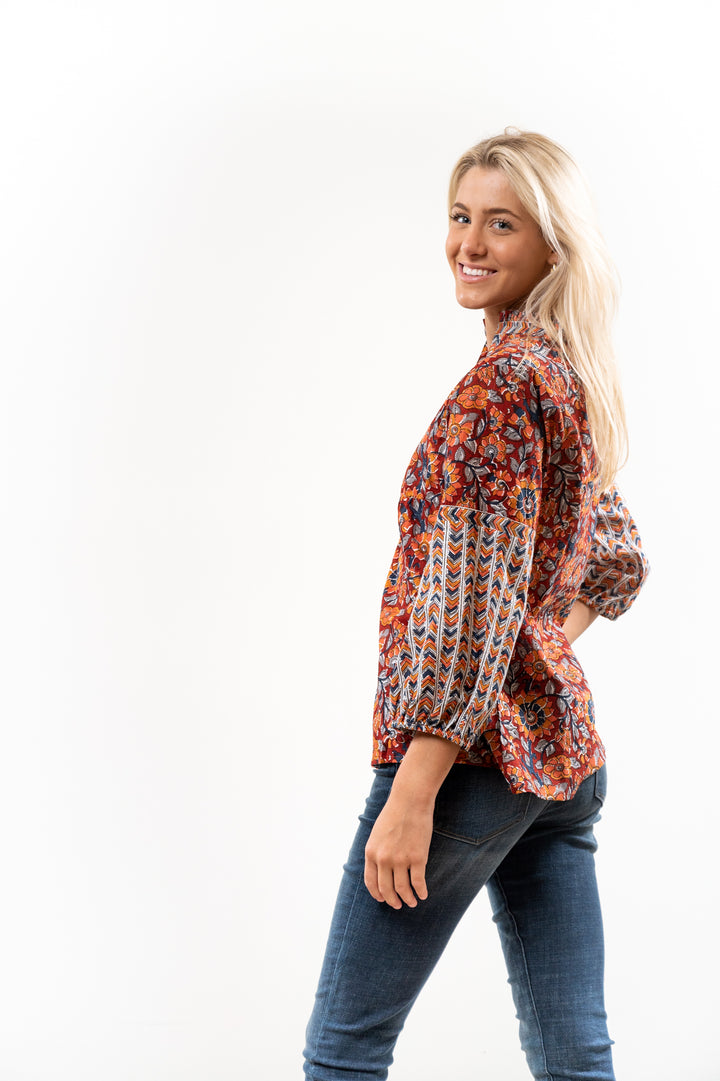 The Tinley Autumn Sunset Block Print Cotton Tunic — view 5