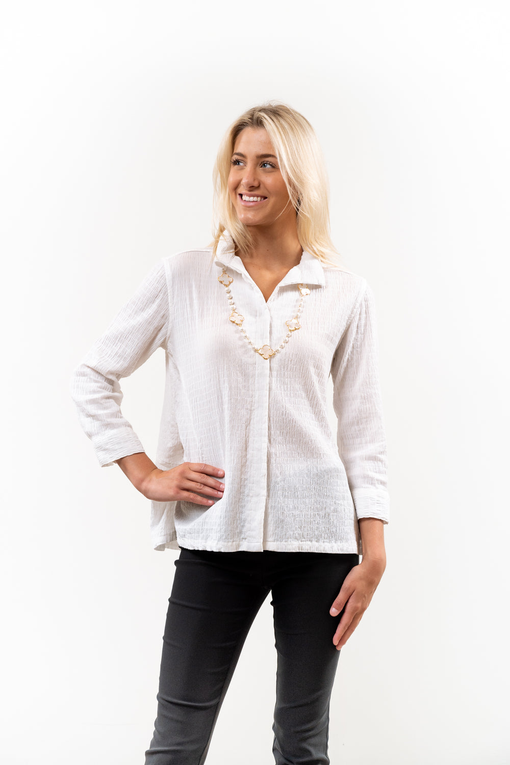The Mimi Textured Cotton Top in White — view 2