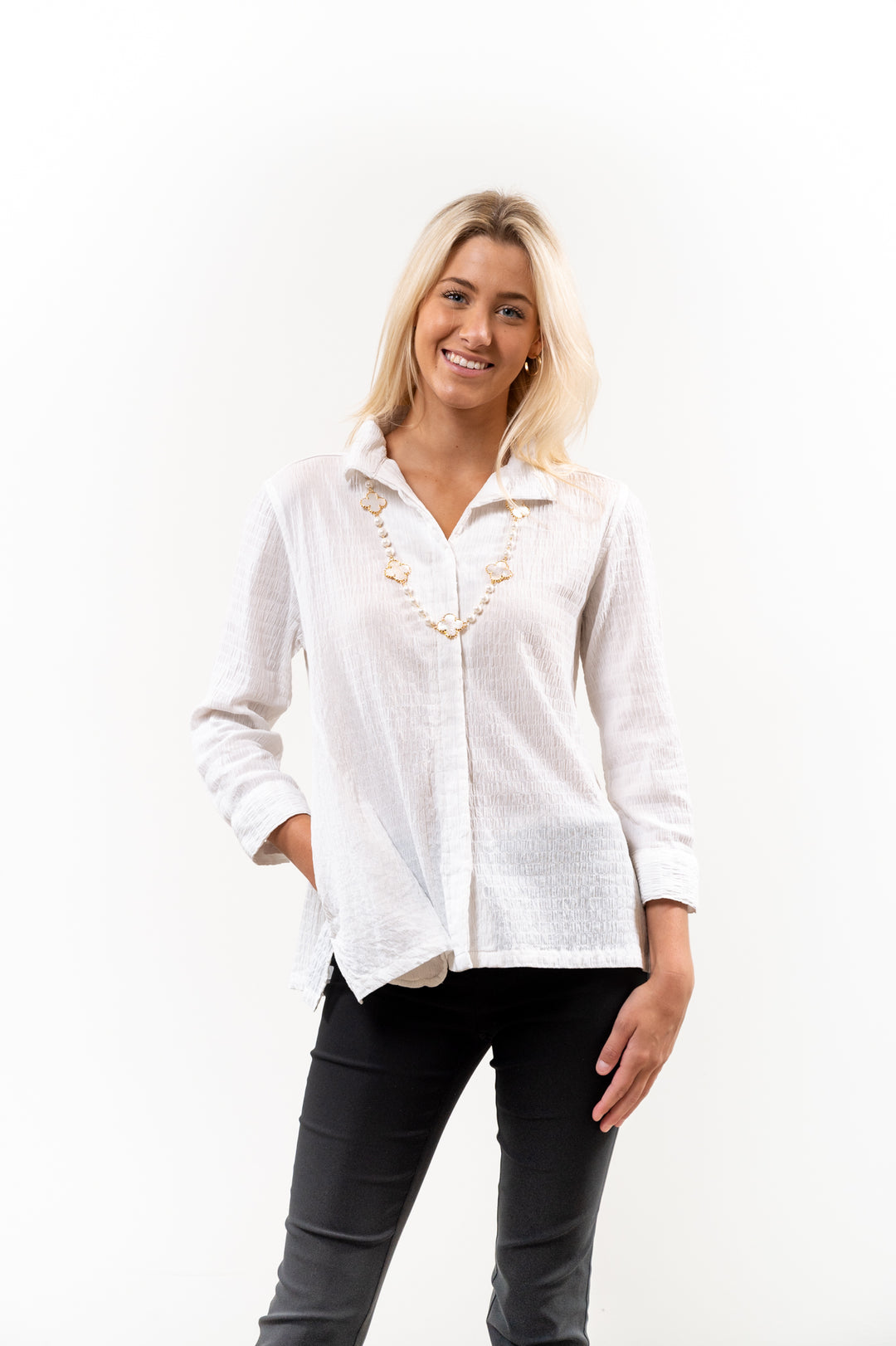 The Mimi Textured Cotton Top in White — view 3
